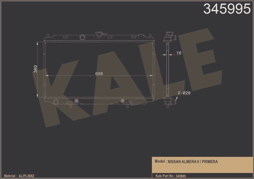 RADYATÖR NISSAN ALMERA 1.8 00 PRIMERA 1.6-1.8 02 360x689x16 AC /- OTOM AL/PL/BRZ