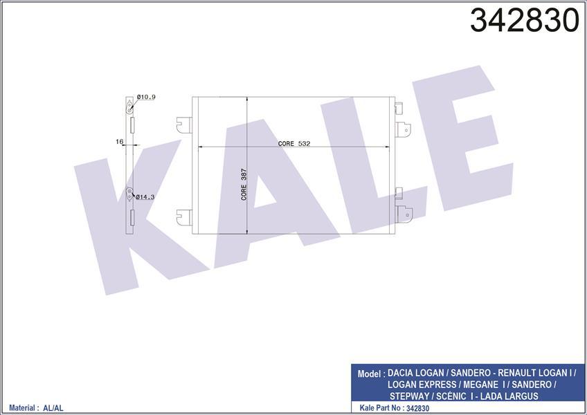 KLİMA KONDENSERİ MEGANE 99 SCENIC 01-03 LOGAN 07 1.5DCI-1.4 16V-1.6 16V-1.9DCI-2.0 16V AL-AL