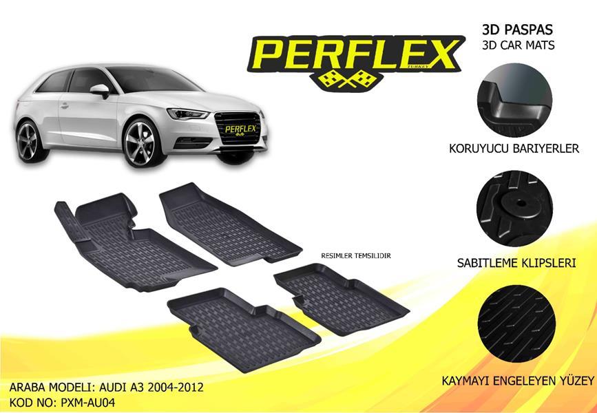 PERFLEX 3D X-MAT HAVUZLU PASPAS ÇEŞİTLERİ SİYAH AUDI A3 2004-2012 3D X-MAT 5 PCS