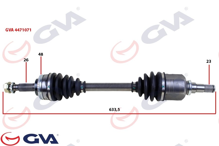 KOMPLE AKS SOL TOYOTA COROLLA 1.4L 1.6L 4ZZ-FE 3ZZ-FE ZZE120 ZZE121 VVTi 02-06 ABS li 26x23 - ABS 48 diş komple boy 633.5mm