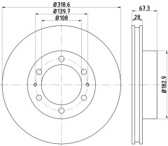 ÖN FREN AYNASI TOYOTA HILUX 3.0D4D-3.0D 4WD-3.0D4D 4WD-2.İ5D4D-2.5D4D 4WD 319x28x108.05x67x6DLxHAV