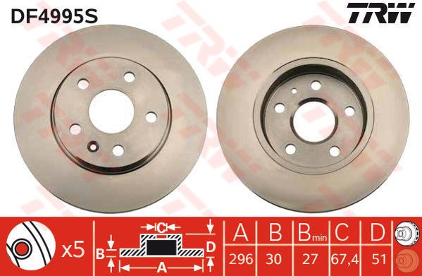 ÖN FREN AYNASI INSIGNIA A 08> SAAB 9-5 YS3G 10> 16 JANT 296x30x5DLxHAVALI 13501307-569063