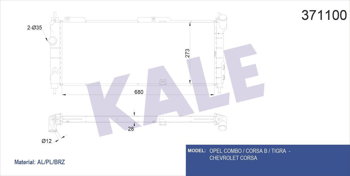 SU RADYATÖRÜ OPEL CORSA B-COMBO-TIGRA 1.2I 1.4I 1.6I 16V 93 MT AC BRAZING 680x273x28