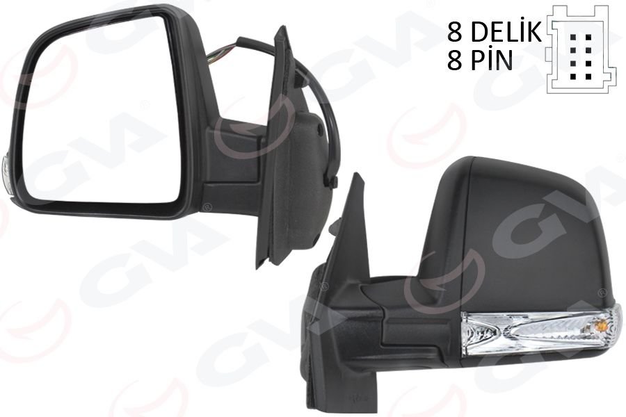 DIŞ DİKİZ AYNASI ELEKTRİKLİ SOL DOBLO 3 2011 MD. SİNYALLİ KATLANIR / POWER FLOK DESENLİ 8 FİŞ