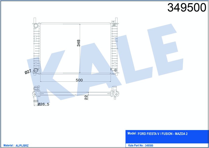 RADYATÖR FIESTA FUSION 1.4TDCİ 02-06 500x354x20 AL-PL-BRZ