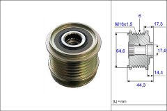 ALTERNATÖR KASNAĞI RULMANLI A6 2.4-2.8-3.2 04-11 -A4 3.2 FSI 05-09 6 KANAL