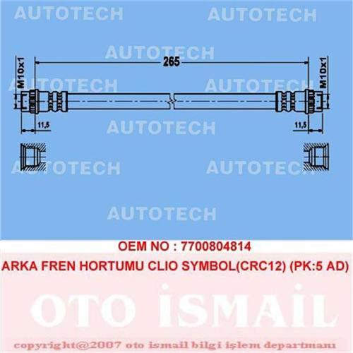 ARKA FREN HORTUMU CLIO SYMBOL CRC12 PK:5 AD