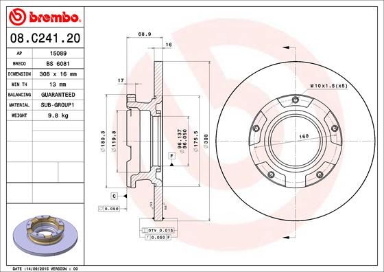 ARKA FREN DISK AYNASI TRANSIT CUSTOM V362 12 ABS LI O.CEKER CAP 308 16