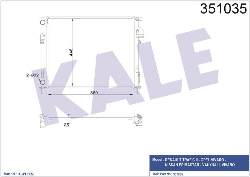 SU RADYATÖRÜ RENAULT TRAFIC 2-OPEL VIVARO-NISSAN PRIMASTAR 1.9DCI-DTI 2.0 2.0 16V 01 MT BRAZING 560x448x26 2140000QAS-4408645-4414161-4414691-91166000-91166001-91169066-7711135144