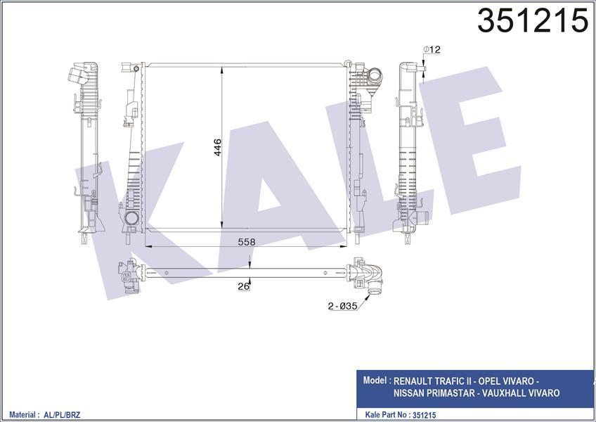 RADYATÖR TRAFIC 2-VIVARO 06 2.0CDTI AC KLİMASIZ MEK 558x462.2x27 AL-PL-BRZ