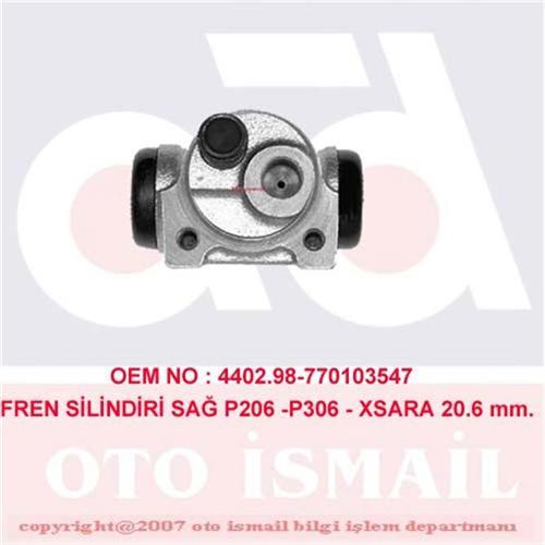 ARKA FREN SİLİNDİRİ SAĞ P206 1.4 98>12 P301 12> P306 94-01 C-ELYSEE 12> XSARA 97>05 20.64mm ZX 91>97 ABS SİZ