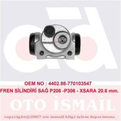 ARKA FREN SİLİNDİRİ SAĞ P206 1.4 98>12 P301 12> P306 94-01 C-ELYSEE 12> XSARA 97>05 20.64mm ZX 91>97 ABS SİZ