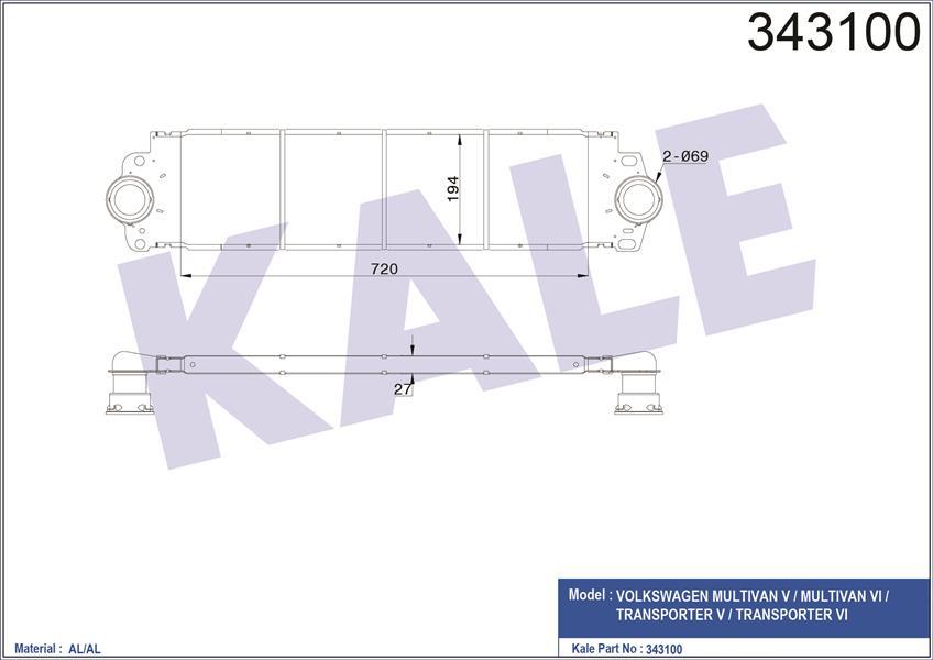 TURBO RADYATÖRÜ INTERCOOLER VW TRANSPORTER T5 AL/PL/BRZ 720x194x27