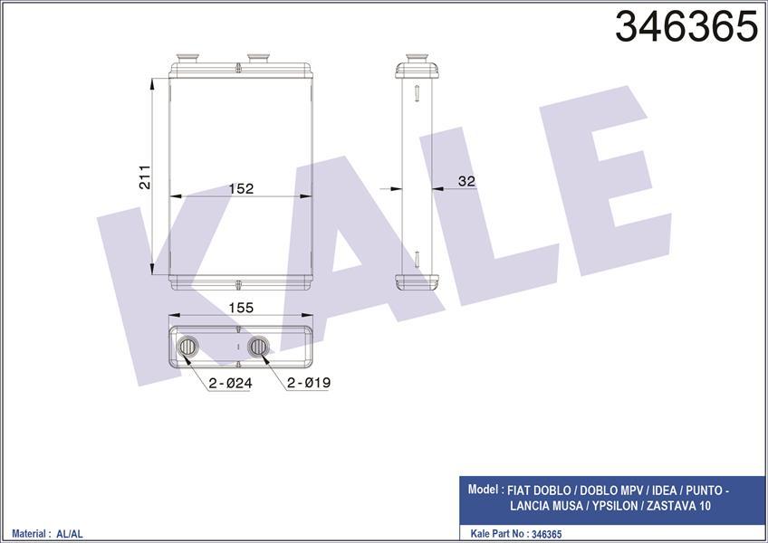 KALORİFER RADYATÖRÜ FIAT DOBLO 01 PUNTO 01 IDEA 04 LANCIA YPSILON 03 AC KLİMASIZ 0183831AB 1.3 JTD 1.4 1.9 JTD