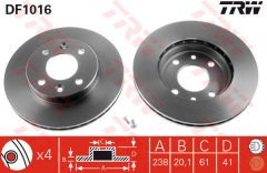 ÖN FREN AYNASI KÜÇÜK RENAULT R9-R11-R19-R21 CLIO 1 91>96 CLIO 2 98> CLIO SYMBOL 00>09 KANGOO 97> MEGANE 1 96> SYMBOL 2 08> 238x20.1 HAVALI 4 DELİK