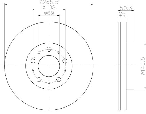 ÖN FREN AYNASI VOLVO S60 00-10 S80 98-06 V70 97-07 XC70 00-07 285x5DL KÜÇÜK TİP