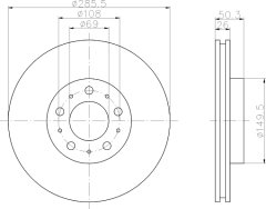 ÖN FREN AYNASI VOLVO S60 00-10 S80 98-06 V70 97-07 XC70 00-07 285x5DL KÜÇÜK TİP