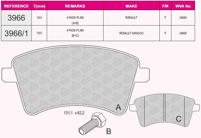 ÖN BALATA KANGOO 3 1.6 16V-1.5 DCI 02/08 MERCEDES CITAN 12