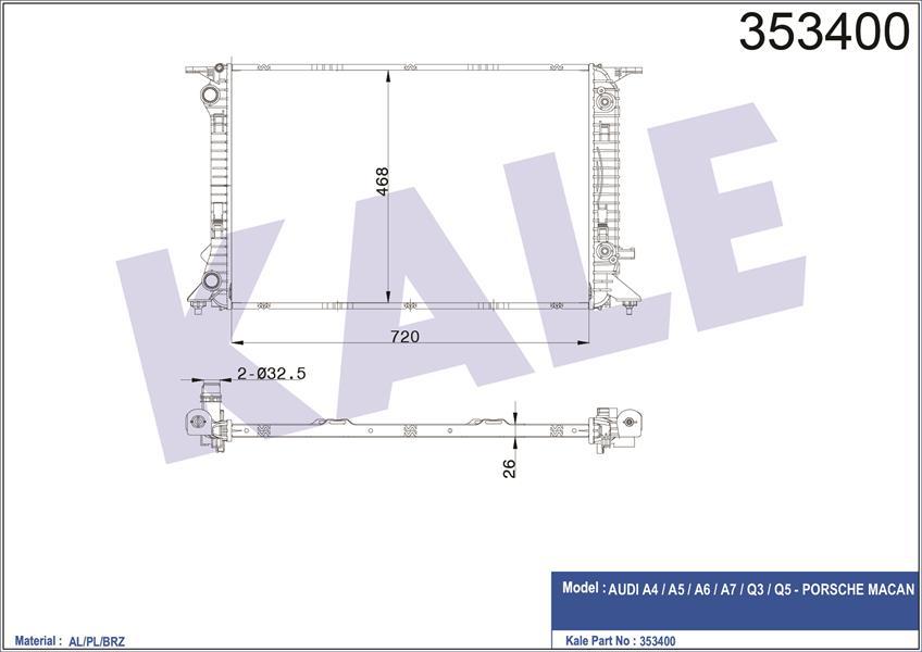 RADYATÖR AUDI A4-A5-Q5 2.0TFSI-1.8TFSI-2.0T OTOMATİK 720X468X26 AL-PL-BRZ