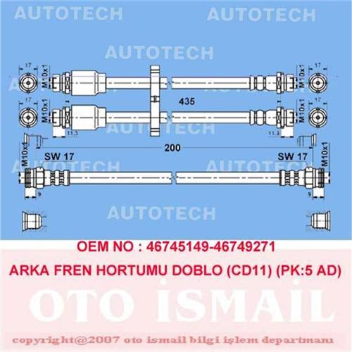 ARKA FREN HORTUMU DOBLO CD11 PK:5 AD