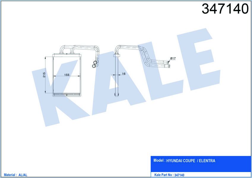 KALORİFER RADYATÖRÜ HYUNDAI ELANTRA 1.6L G4ED benzinli 16v 01-06 2.0L D4EA CRDi dizel 16v 00-06 - A LEMİNYUM