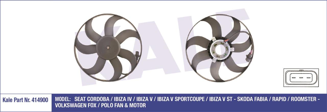 FAN MOTORU PERVANELİ POLO-CORDOBA 02-09 IBIZA 4-5-FABIA 99-08 1.2-1.4 16V-1.6 16V 250-80W 394mm