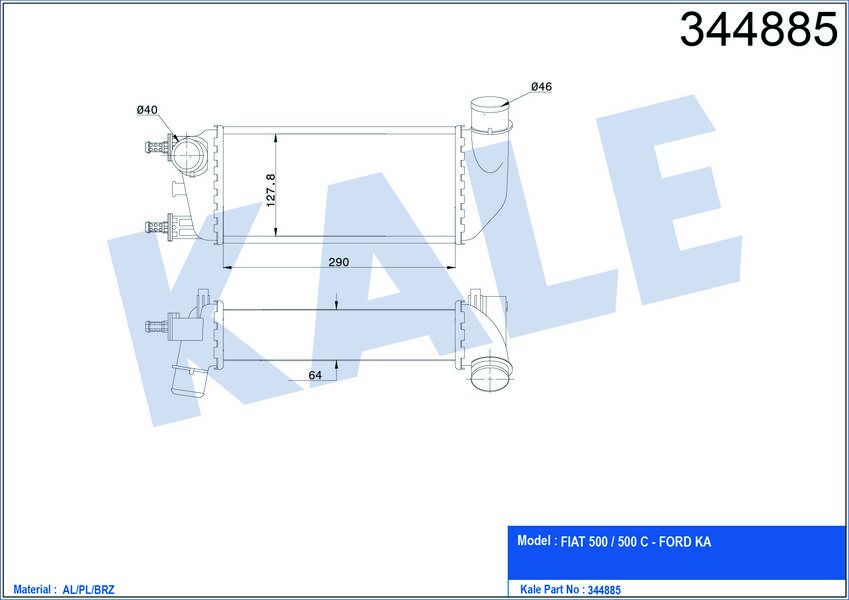 TURBO RADYATÖRÜ INTERCOOLER FIAT 500 1.3 DMTJ 08 FORD KA 1.3 TDCİ 08 AL/PL/BRZ