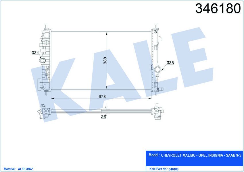 RADYATÖR INSIGNIA 2.0 CDTI 08 AC /- MEK 680x379x26 AL/PL/BRZ