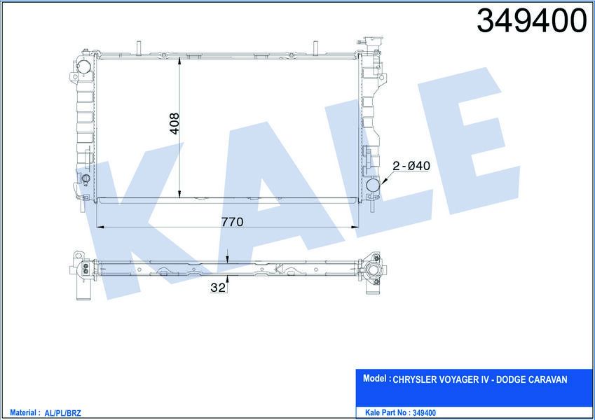 RADYATÖR CHRYSLER VOYAGER 4-DODGE CARAVAN 3.3 3.8 00 08 AT-MT AC-NAC BRAZING 770X408X32 SU RAD YATÖRÜ