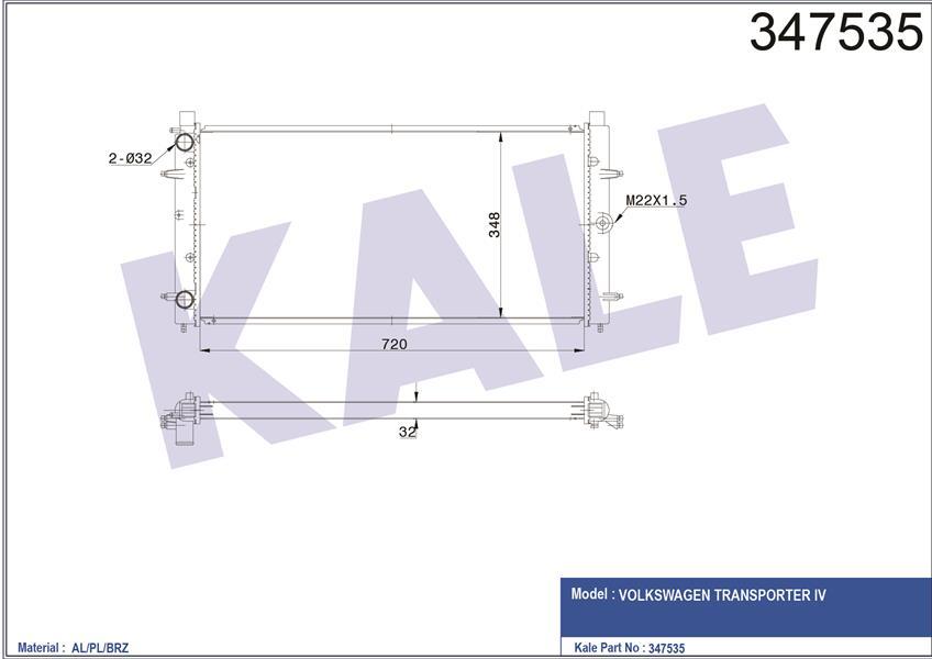 SU RADYATÖRÜ VW TRANSPORTER 4 1.8 1.9D-TD 2.4 2.5TDI 92-03 MT AC NAC BRAZING 720x348x32 701121253K-701121253M