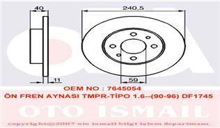 ÖN FREN AYNASI TMPR 2.0-TİPO-FIAT 500 07 PUNTO 1.9JTD 03 PANDA 03 ALFA-33-145-146-155 240.5x10.9x4DL