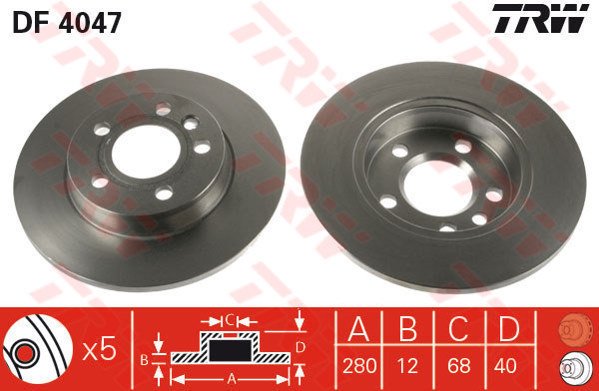 ARKA FREN DİSKİ TRANSPORTER 4 1.9TD 2.4D 2.5 TDİ 05/96-04/03 280x12x5DL