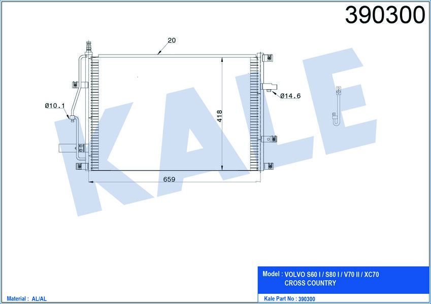 KLİMA KONDENSERİ VOLVO S60 1-S80 1-V70 2-XC70 CROSS COUNTRY AL-AL TÜPLÜ 659X418X20