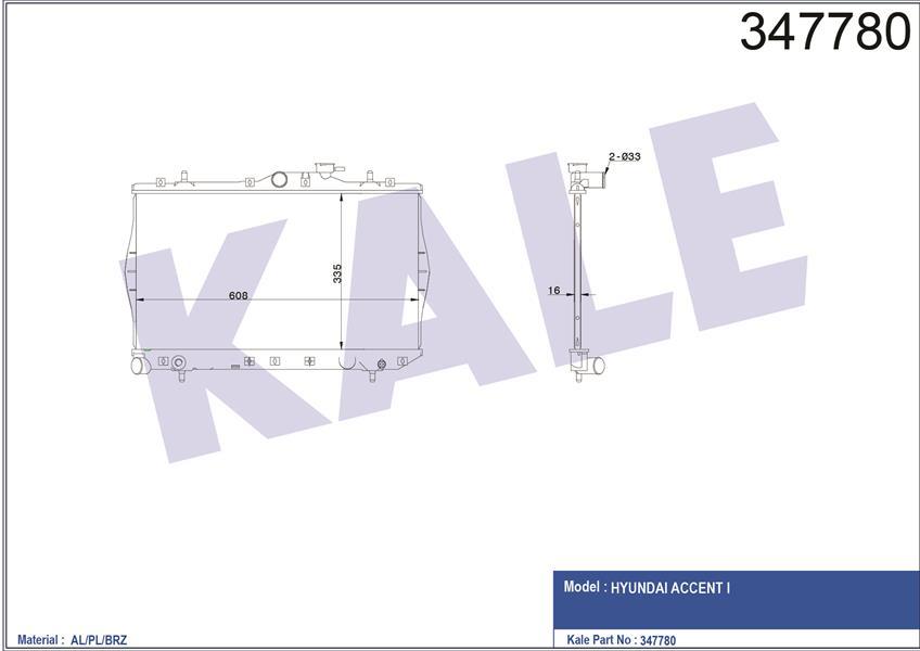 RADYATÖR BRAZİNG ACCENT 1.3-1.5 95-00 AC KLİMASIZ MEK 335x598x16