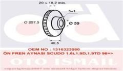 ÖN FREN AYNASI EXPERT 96 JUMPY 95 SCUDO 96 ULYSSE 97 806 94 1.6i-1.9D 2.0HDİ 257.5x20x5DLxHAVALI