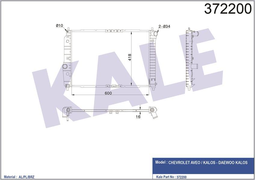 RADYATÖR CHEVROLET AVEO-KALOS AL/PL/BRZ 600x418x16
