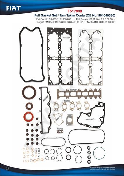 MOTOR TAKIM CONTA SİLİNDİR KAPAK CONTASI SİZ DUCATO 2.3 JTD REİNZ KEÇELİ VE SUBAP LASTİKLİ