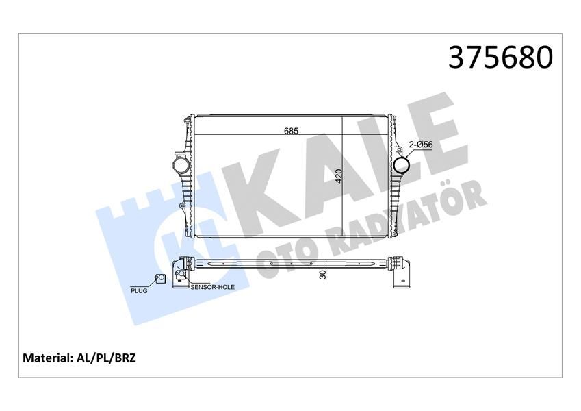 INTERCOOLER VOLVO S60 1 384 2.0T 00 10-S80 1 184 2.4D 01 06-V70 2 285 2.4D 01 08-XC70 1 CROSS COUNT RY 295 D5 VX AWD 02 08 BRAZING 30MM TURBO RADYATÖRÜ