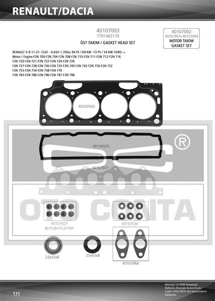 MOTOR TAKIM CONTASI FULL SİLİNDİR KAPAK CONTASI Lİ KEÇELİ R11-R21 1700cc