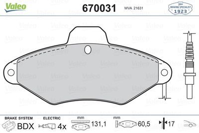ÖN BALATA XANTIA 1.6 1.8 16V 1.9D 2.0 2.0HDİ 94-03 60.5x130.9x17