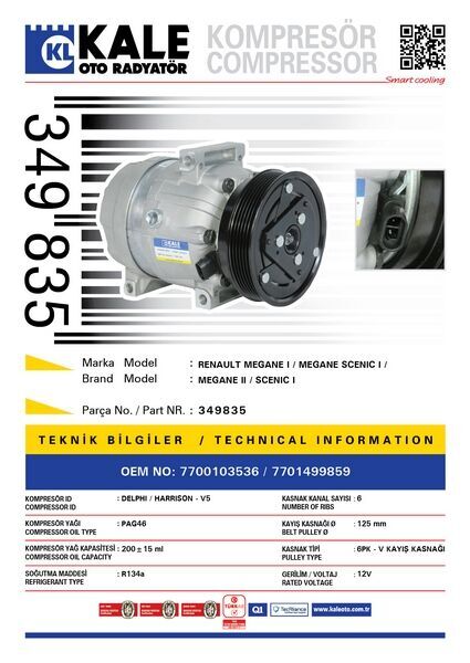 KLİMA KOMPRESÖRÜ RENAULT MEGANE 1 96 SCENIC 99 03 1.4 16V