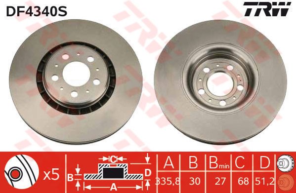 ÖN FREN AYNASI ADET VOLVO XC90 2.5T-D5-T6 2002-2010 17 JANT 336x30x5DLxHAVALI 986479202-DF4340S