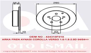ARKA FREN AYNASI COROLLA VERSO 1.6-1.8-2.0D 04/04 290x10x5DL