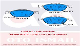 ÖN BALATA HONDA ACCORD 2.0 03 2.2 iCDT 04 2.4 03