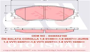 ÖN FREN BALATA TOYOTA AURIS. COROLLA 1.6L 1ZR-FE ZRE151 07-11 / 1.33L 1NR-FE NRE150 6 vites 10-12