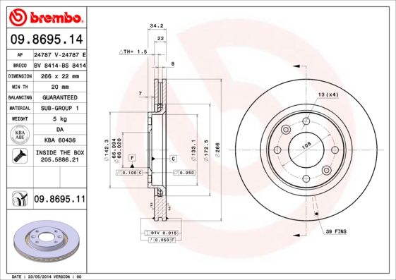 ÖN FREN AYNASI CORSA F-301-307-206-207-PARTNER-BERLINGO-C-ELYSEE-C2-C3 02 C5-C4 266x22x4DLxHAVALI CROSSLAND X-DS3-2008-1007-208 4249.G1-4246.W1-4246.W7-4246.W7