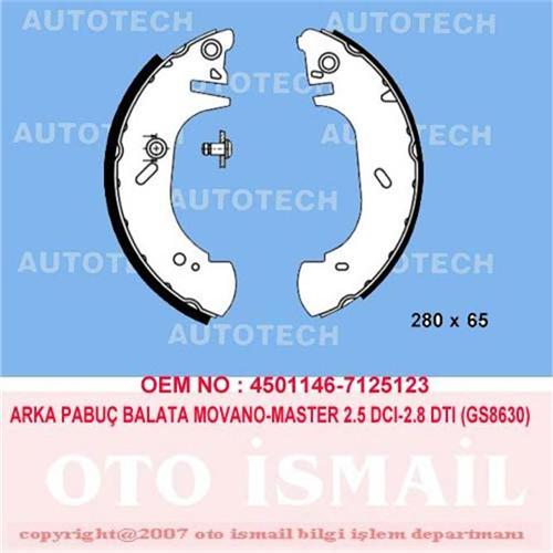 ARKA PABUÇ BALATA MOVANO 1.9TDİ 2.2TDİ 2.5D TDİ 2.8TDİ 3.0 98 MASTER 98 TRANSIT 94-00 280x65
