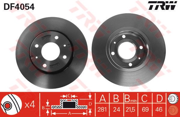 ÖN FREN AYNASI CARISMA 95/6.06 VOLVO S40 1.6 1.8 1.9 2.0 T 95/04 V40 95-04 281x24x4DLxHAVALI