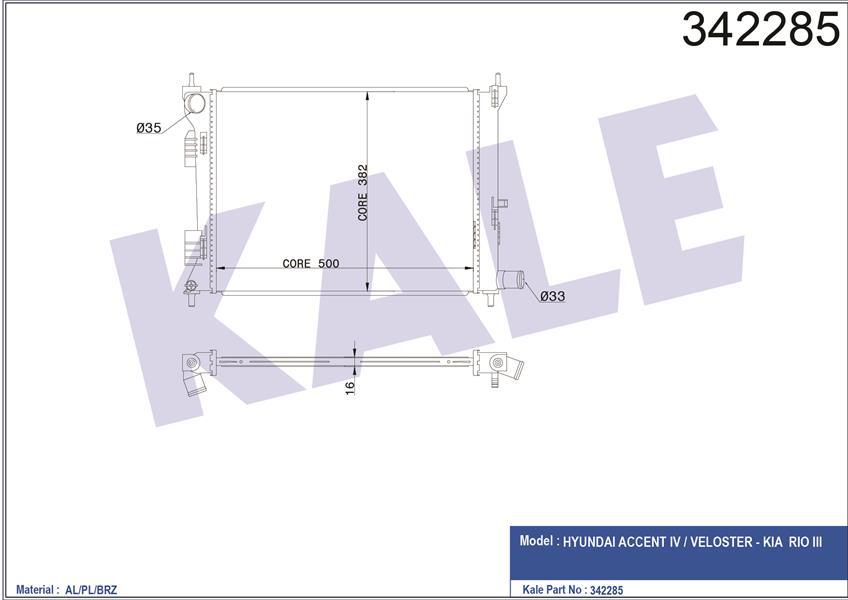 RADYATÖR BRAZİNG ACCENT BLUE 1.4İ-1.6İ- İ20 1.4İ 500x382x16