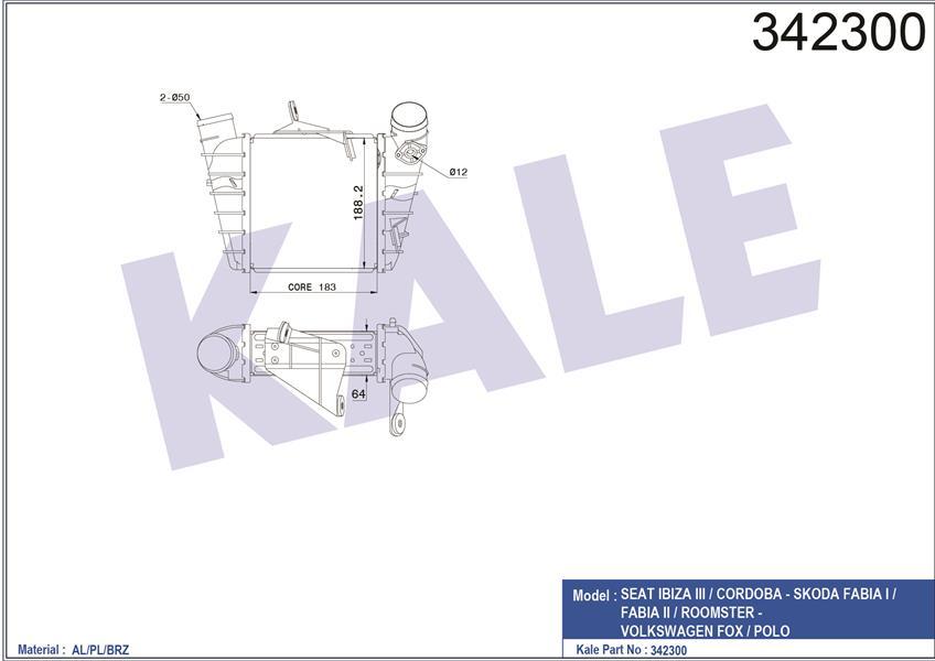 TURBO RADYATÖRÜ INTERCOOLER POLO 01-09 -IBIZA 4-FABIA 03-08 1.4TDI-1.9TDI AL/PL/BRZ 200x202x62